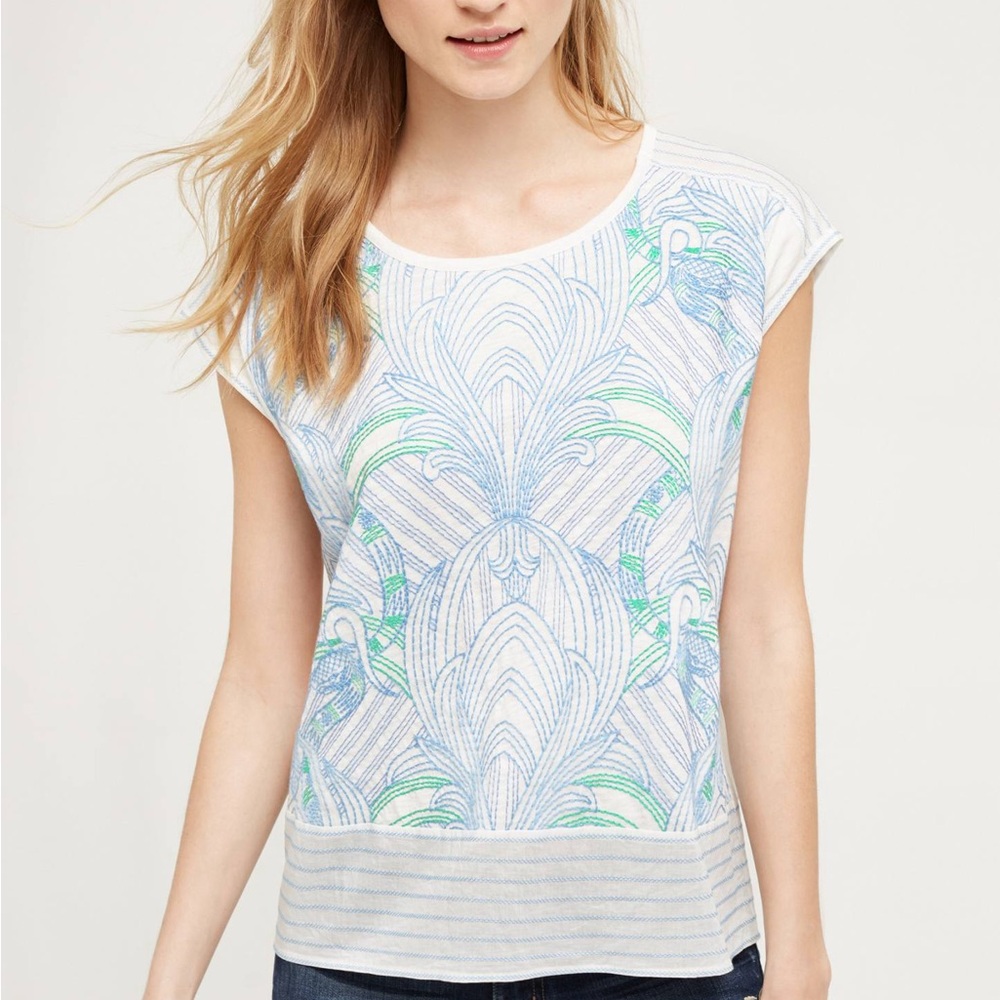 Anthropologie Akemi + Kin Contrast Colorful Stitch Embroidered Sienna Top Med